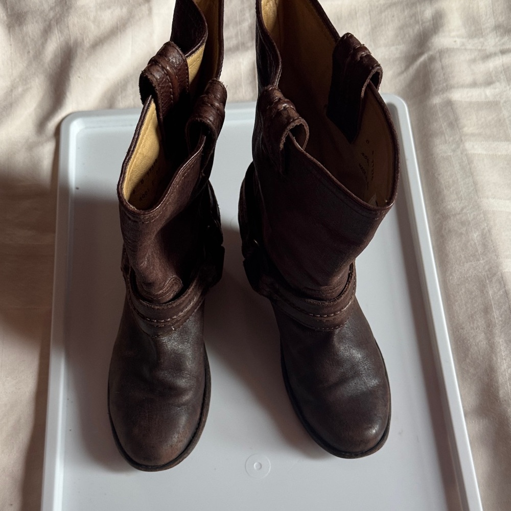 Frye Dark Brown Leather Combat Boots